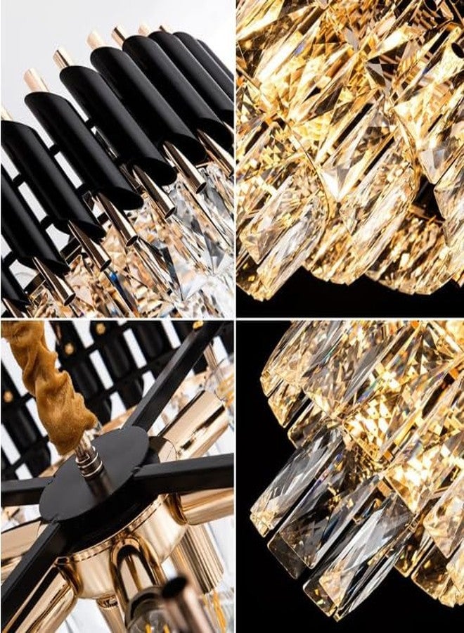 Bemisall Black Golden Italian K9 Crystal Pendant Ceiling Metal Chandelie, Chandelier for Living Room Jhumar for Home Chandelier Light, Black Gold, Round (400) mm - Image 2